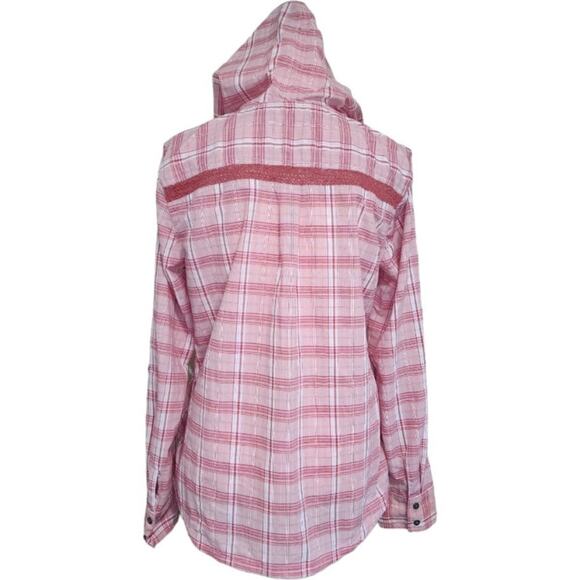 Prana Anja Button Up Hooded Popover Long Sleeve Pink Plaid Size M - Picture 6 of 11